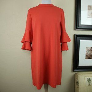 Sharagano Orange Peach Puff Sleeves Tiered Layered